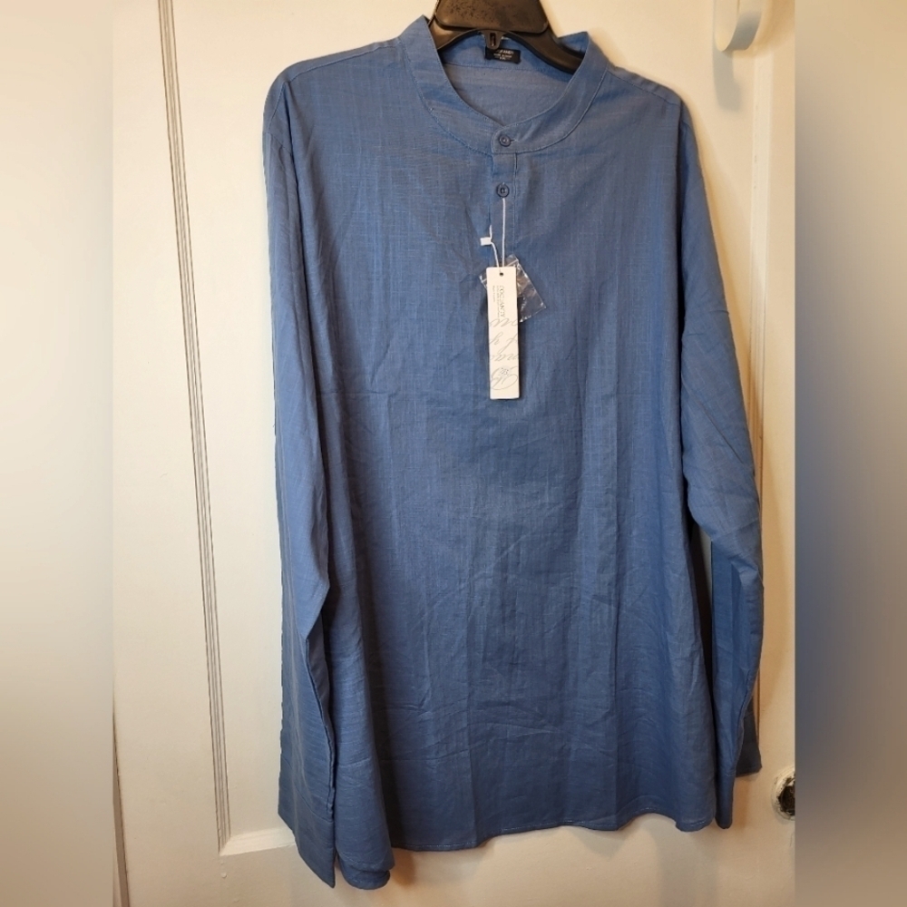 NWT Coof Andy 2XL Blue Mandarin Collar Tunic unisex